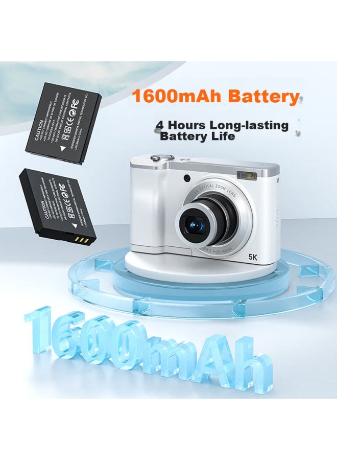 Caizu Optical Zoom Dual Lens Digital Camera, Telephoto Zoom Compact Camera For Students, Campus 5k Video Entry-level Vlog, Replacing Ccd 5.6 Million Pixel Camera, 256gb