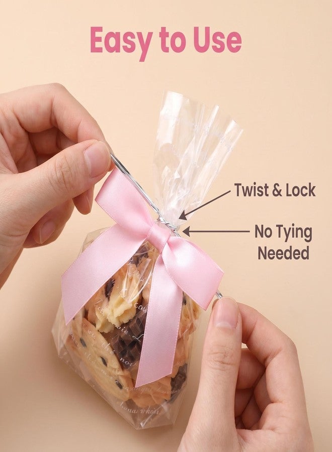 DHFLYDH Satin Ribbon Bows 50 Pcs Twist Tie Bows for Gift Wrapping Cake Treat Bags Craft DIY Gift Wedding Baby Shower Birthday Party (Baby Pink - Image 3