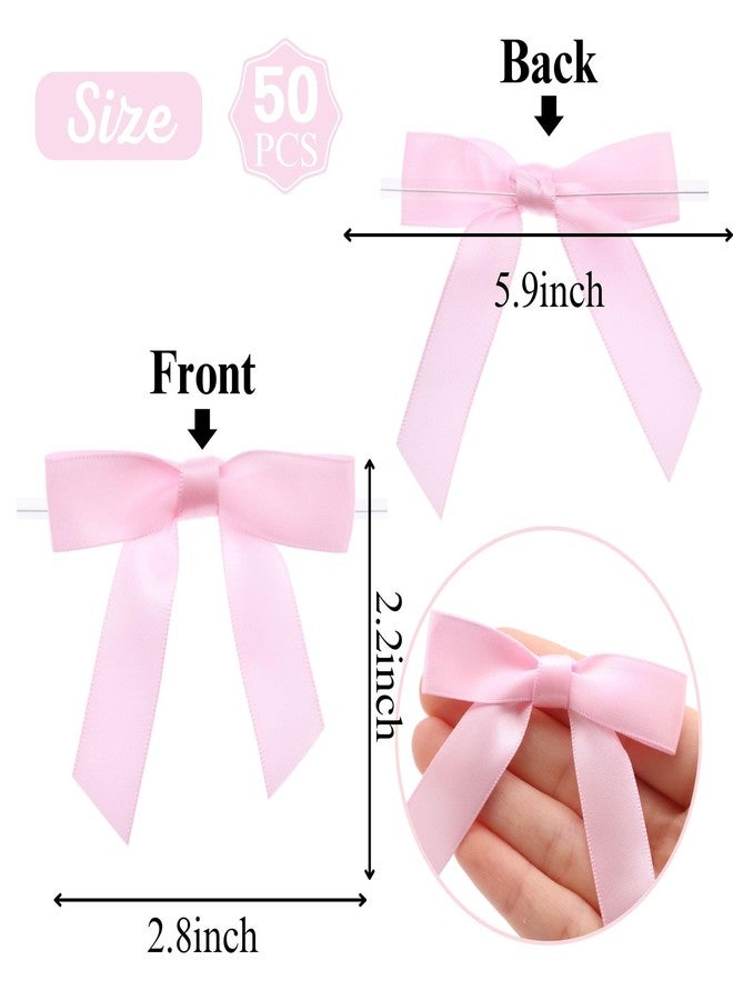 DHFLYDH Satin Ribbon Bows 50 Pcs Twist Tie Bows for Gift Wrapping Cake Treat Bags Craft DIY Gift Wedding Baby Shower Birthday Party (Baby Pink - Image 4