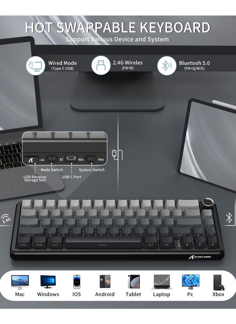 X66 Wireless Mechanical Gaming Keyboard with Knob,Tri Mode USB-C/BT5.0/2.4G Gasket Mounted 60% RGB Gaming Keyboard, Side Printed PBT Keycap,Hot Swappable Strawberry Switch(Moonlight)