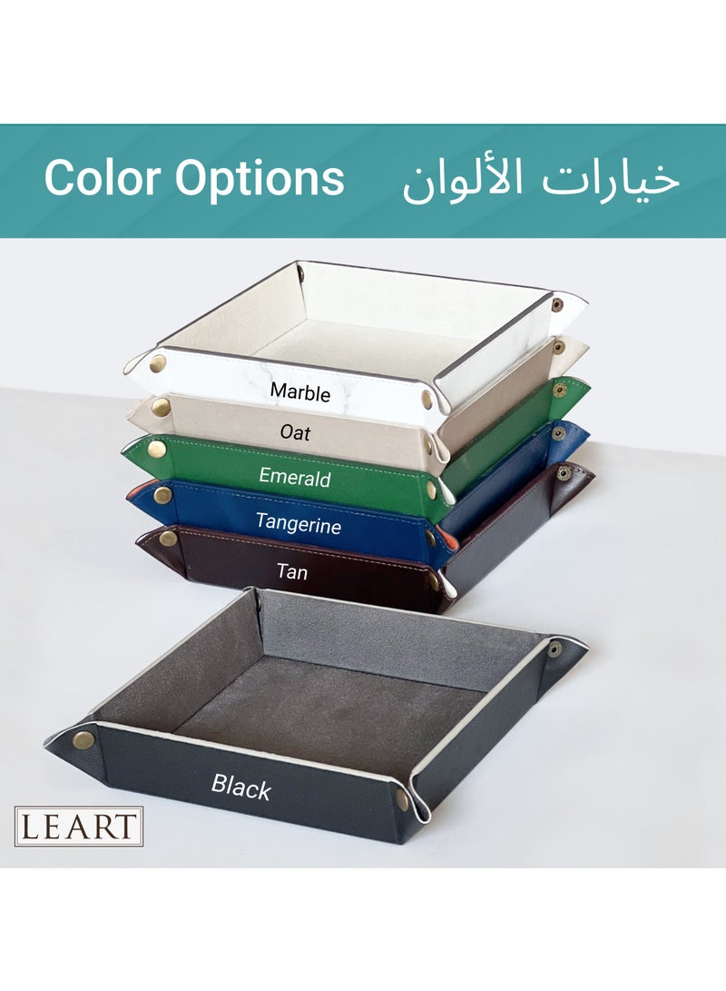 لي آرت صينية Valet جلدية للرجال والنساء - للاستخدام في المنزل والمكتب، منظم سطح المكتب وجانب السرير لحفظ المحافظ، المجوهرات، الساعات، المفاتيح، العملات المعدنية، الهاتف المحمول، مستحضرات التجميل، جهاز التحكم بالتلفاز (أسود)  - Image 5