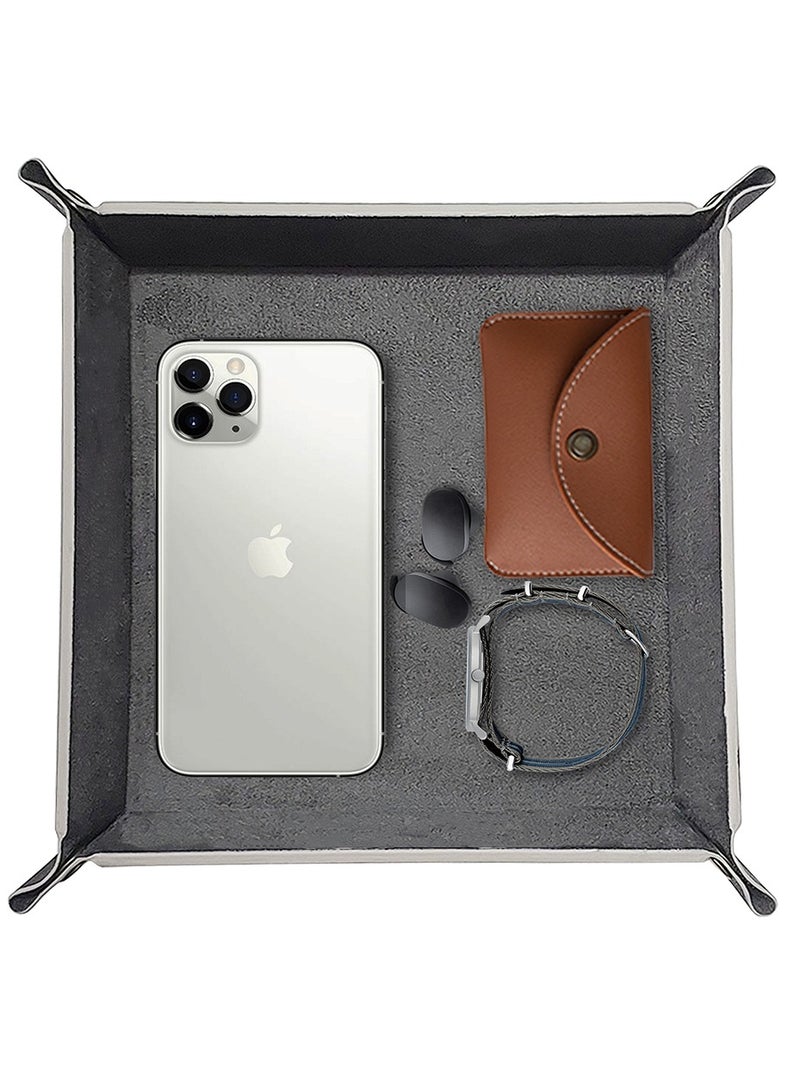 LeArt Leather Valet Tray Organizer for Men and Women - Home and Office, Desk and Bedside Catchall holder for Wallets, Jewelry, Watches, Keys, Coins, Mobile, Cosmetics, TV Remote (Black) - Image 1