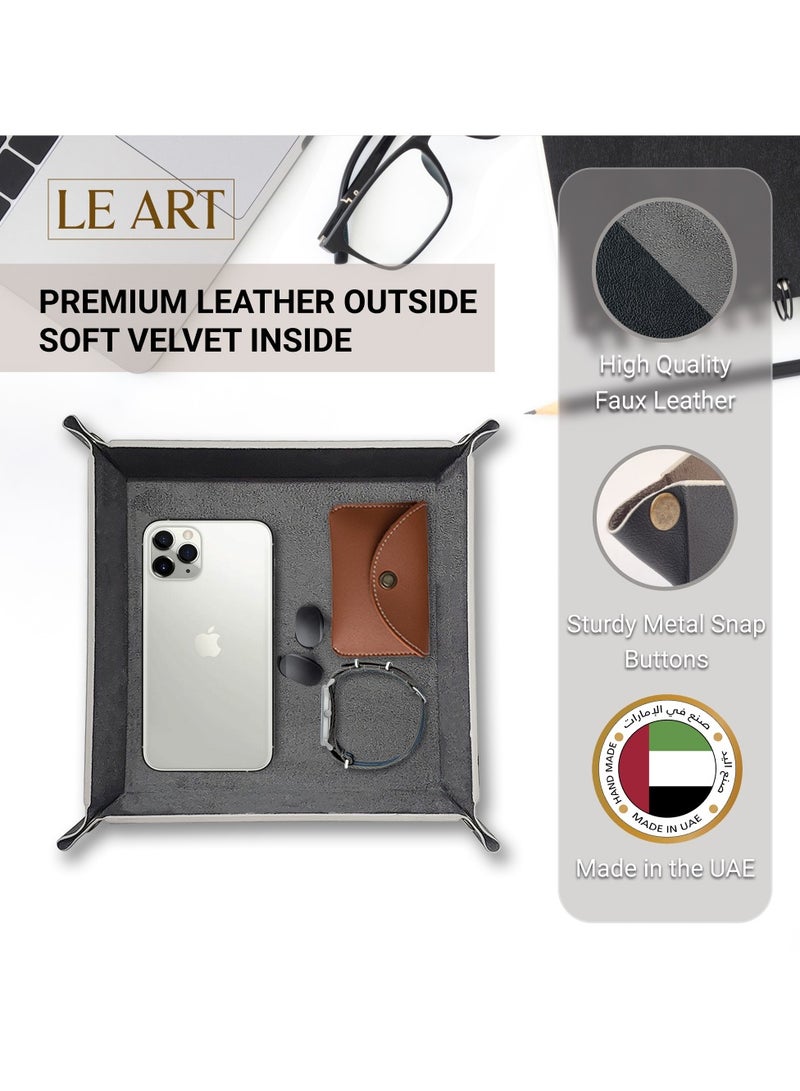 LeArt Leather Valet Tray Organizer for Men and Women - Home and Office, Desk and Bedside Catchall holder for Wallets, Jewelry, Watches, Keys, Coins, Mobile, Cosmetics, TV Remote (Black) - Image 2