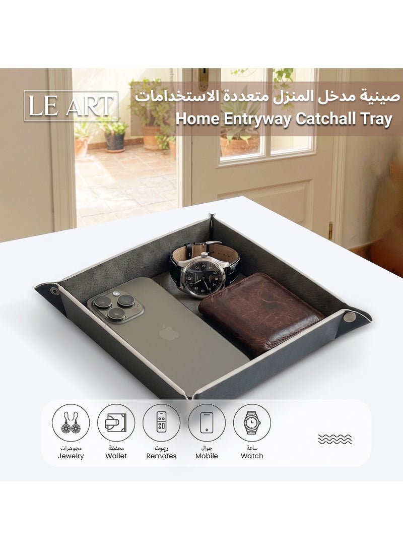 LeArt Leather Valet Tray Organizer for Men and Women - Home and Office, Desk and Bedside Catchall holder for Wallets, Jewelry, Watches, Keys, Coins, Mobile, Cosmetics, TV Remote (Black) - Image 3