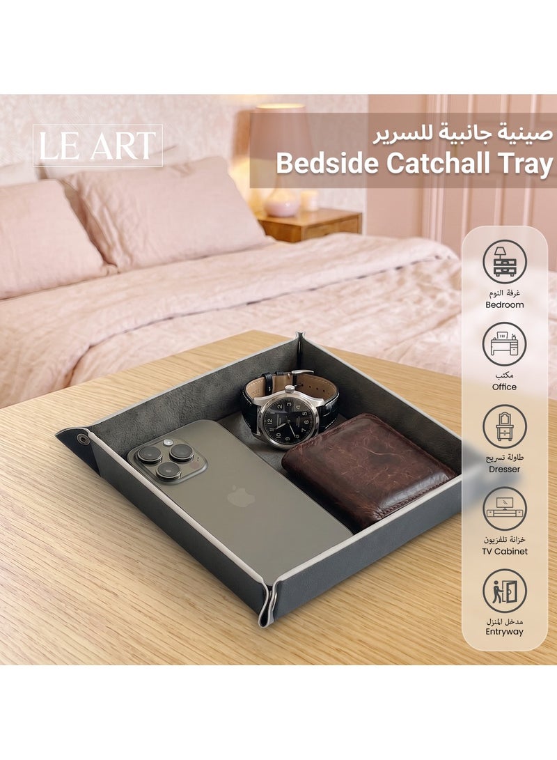 LeArt Leather Valet Tray Organizer for Men and Women - Home and Office, Desk and Bedside Catchall holder for Wallets, Jewelry, Watches, Keys, Coins, Mobile, Cosmetics, TV Remote (Black) - Image 4