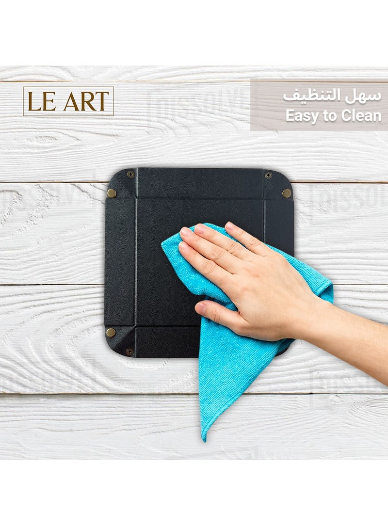 LeArt Leather Valet Tray Organizer for Men and Women - Home and Office, Desk and Bedside Catchall holder for Wallets, Jewelry, Watches, Keys, Coins, Mobile, Cosmetics, TV Remote (Black) - Image 5