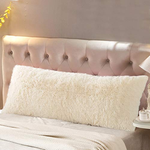 Reafort Luxury Long Hair, PV Fur, Faux Fur Body Pillow Cover/Case 21inx54in with Hidden Zipper Closure (Cream, 21inX 54in Pillow Cover) - Image 1