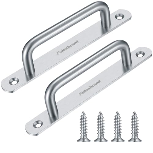 Fulushouxi 2 Pcs Barn Door Handles, Sliding Door Pull Handles, Stainless Steel Closet Cabinet Door Handles Pulls with Plates for Cupboard Cabinet Wardrobe Drawer Shed Pull Handles, 160mm/6.3 inch - Silver - Image 1