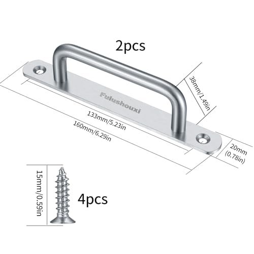 Fulushouxi 2 Pcs Barn Door Handles, Sliding Door Pull Handles, Stainless Steel Closet Cabinet Door Handles Pulls with Plates for Cupboard Cabinet Wardrobe Drawer Shed Pull Handles, 160mm/6.3 inch - Silver - Image 2