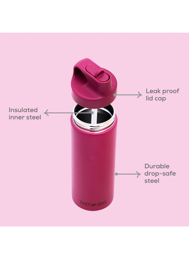 Eazy Kids Double Wall Insulated Sports Water Bottle - Pink, 550 Ml  - Image 5