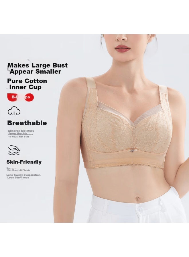 Gujin Wireless Push-up Bra For Women, Anti-sagging, Large Bust Minimizing, Thin Lace, Comfortable And Breathable