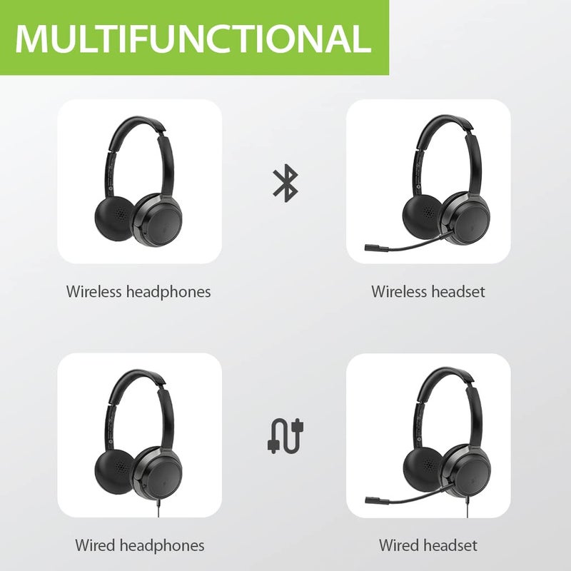 Avantree Alto Clair 2 - Multifunctional Bluetooth Headphones & Detachable Noise-Filtering Mic with Wired & Wireless Headset Modes, Dual Link Connectivity for PC, Computer & Phone, Clear Calls Anywhere - Image 5