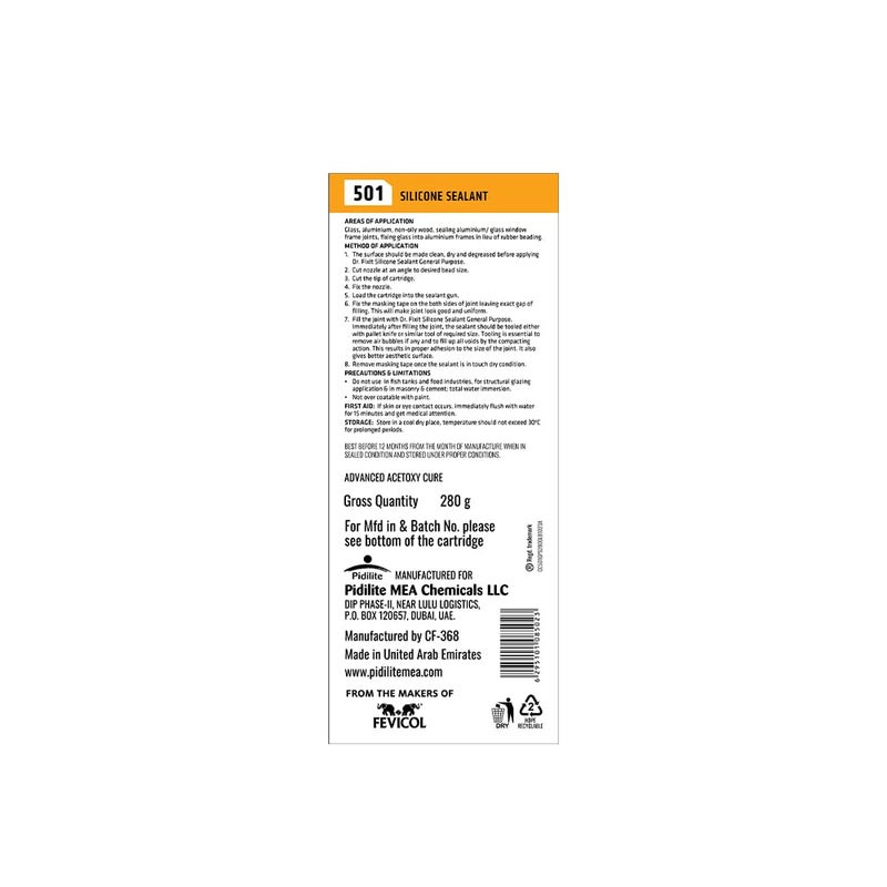Dr. Fixit 501 Clear Silicone Sealant - 280 gm for Glass, Windows, and Bathroom Fixtures - Image 5