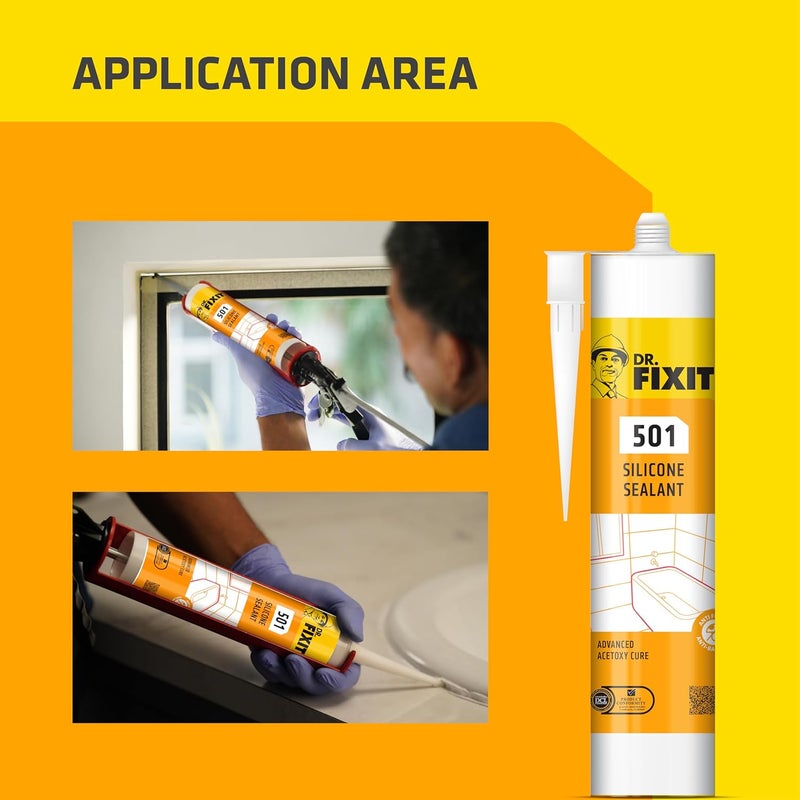 Dr. Fixit 501 Clear Silicone Sealant - 280 gm for Glass, Windows, and Bathroom Fixtures - Image 4