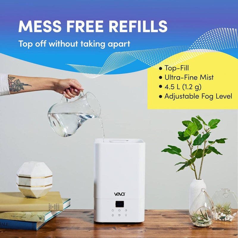 VEVA Humidifiers for Bedroom Large Room 4.5L, Cool Mist Water Vaporizer Essential Oil Diffuser, Quiet Humidifiers for Baby, Covers up to 323 Sq. Ft. - Image 4