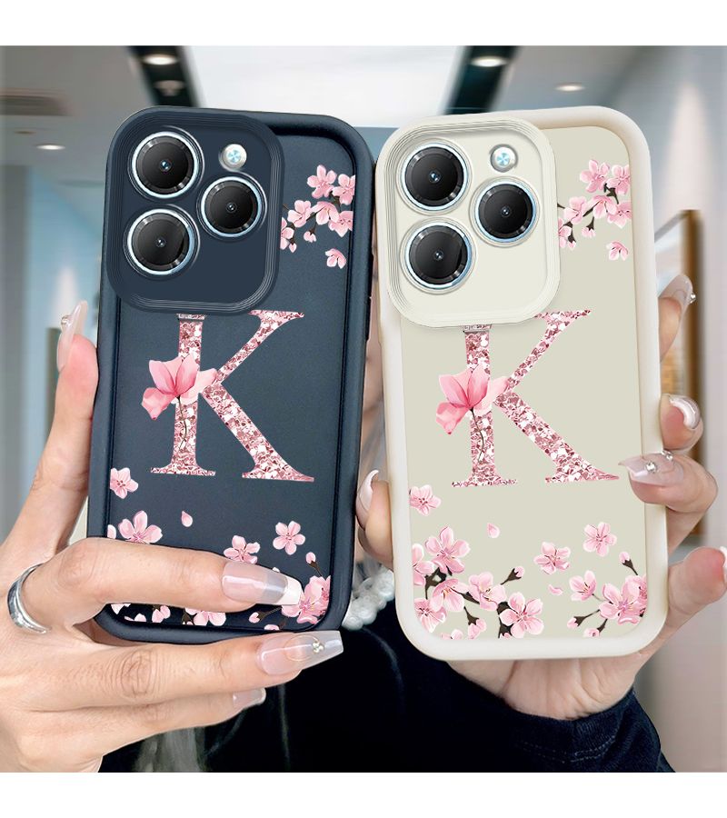 Phone Case Compatible With Hot 11 Play Mixed Color Soft TPU Protective Cover Suitable For Transsion Infinix TECNO Phone Models 9 10 Play Hot9 10Play 12 30Play 40Pro Smart6 7 8 30Pro GT 10 Pro Note30Pro Spark 6 Go 8C 10C Pop7 11Play Keyboard Letter K Cherry Blossom - Image 1