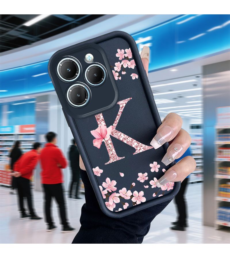 Phone Case Compatible With Hot 11 Play Mixed Color Soft TPU Protective Cover Suitable For Transsion Infinix TECNO Phone Models 9 10 Play Hot9 10Play 12 30Play 40Pro Smart6 7 8 30Pro GT 10 Pro Note30Pro Spark 6 Go 8C 10C Pop7 11Play Keyboard Letter K Cherry Blossom - Image 4