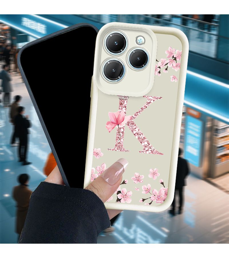Phone Case Compatible With Hot 11 Play Mixed Color Soft TPU Protective Cover Suitable For Transsion Infinix TECNO Phone Models 9 10 Play Hot9 10Play 12 30Play 40Pro Smart6 7 8 30Pro GT 10 Pro Note30Pro Spark 6 Go 8C 10C Pop7 11Play Keyboard Letter K Cherry Blossom - Image 5