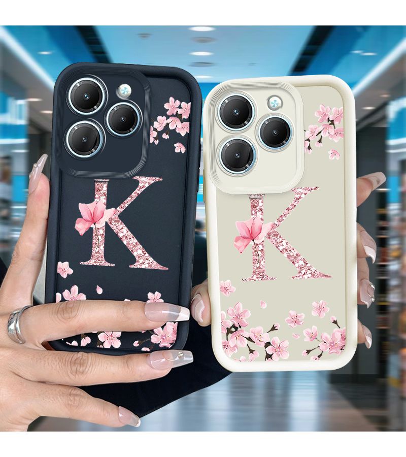 Phone Case Compatible With Hot 11 Play Mixed Color Soft TPU Protective Cover Suitable For Transsion Infinix TECNO Phone Models 9 10 Play Hot9 10Play 12 30Play 40Pro Smart6 7 8 30Pro GT 10 Pro Note30Pro Spark 6 Go 8C 10C Pop7 11Play Keyboard Letter K Cherry Blossom - Image 2