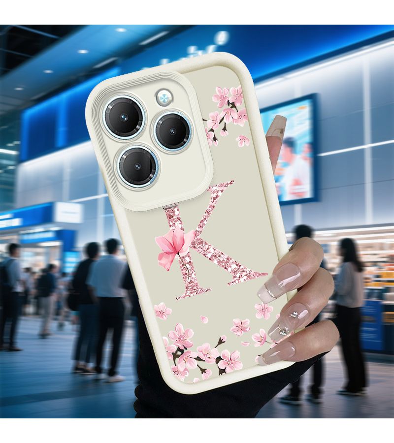 Phone Case Compatible With Hot 11 Play Mixed Color Soft TPU Protective Cover Suitable For Transsion Infinix TECNO Phone Models 9 10 Play Hot9 10Play 12 30Play 40Pro Smart6 7 8 30Pro GT 10 Pro Note30Pro Spark 6 Go 8C 10C Pop7 11Play Keyboard Letter K Cherry Blossom - Image 3
