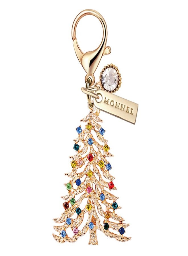 MONNEL MC475 Crystal Christmas Tree Lobster Clasp Charm for Women with Velvet Bag (Rainbow,1 Piece) - Image 1