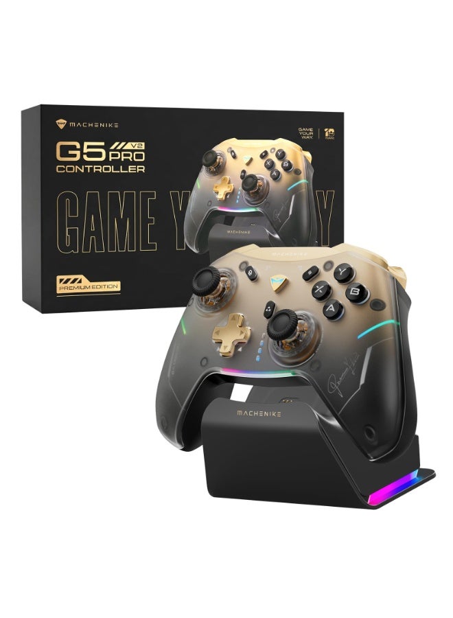 Machenike G5Pro V2 1000HZ Wireless Gaming Controller for NS/PC/iOS/Android with Charging Dock,PC Controller With Hot-Swappable Joystick,Optical Triggers,Optical Micro Switches,RGB Backlight, Black Gold - Image 1