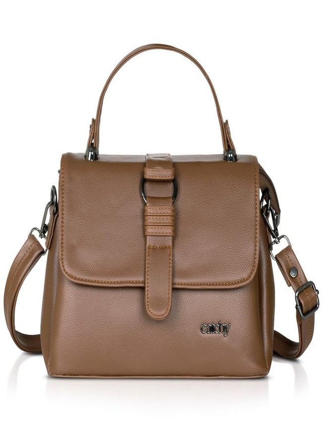 Catchy Distinctive Design Brown Faux Leather Womens Slingbag - Image 1