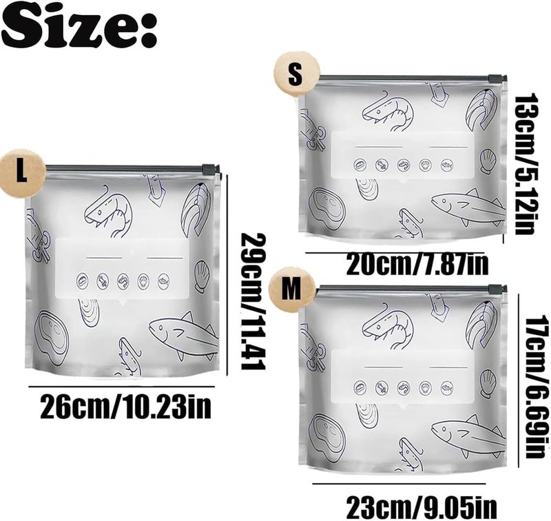 YOOJ ® 30 Pcs Reusable Aluminum Foil Sealable Storage Bags, Thicken Stand Up Aluminum Foil Sealable Bags with Label and Zip Lock for Food, Vegetable, Fruit, Meat (10*S+10*M+10*L) - Image 3