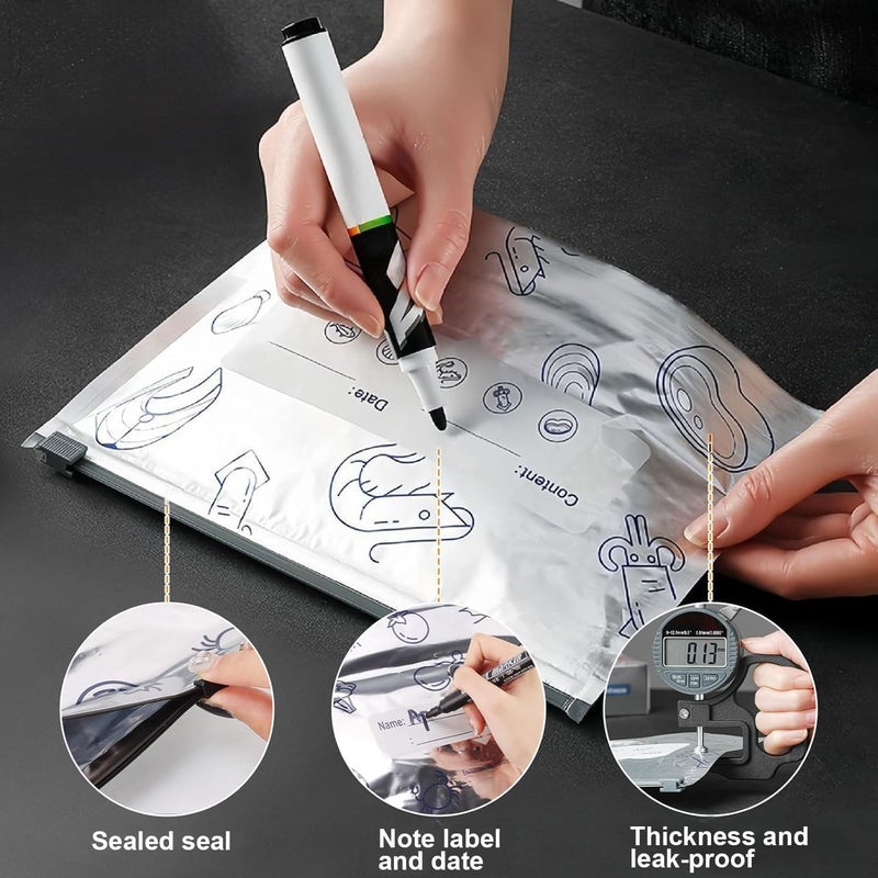 YOOJ ® 30 Pcs Reusable Aluminum Foil Sealable Storage Bags, Thicken Stand Up Aluminum Foil Sealable Bags with Label and Zip Lock for Food, Vegetable, Fruit, Meat (10*S+10*M+10*L) - Image 2