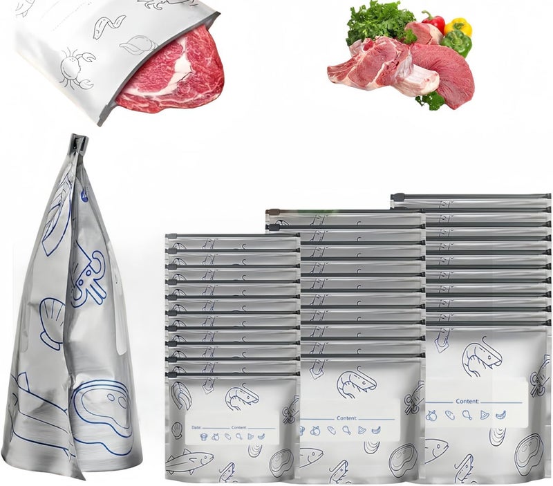 YOOJ ® 30 Pcs Reusable Aluminum Foil Sealable Storage Bags, Thicken Stand Up Aluminum Foil Sealable Bags with Label and Zip Lock for Food, Vegetable, Fruit, Meat (10*S+10*M+10*L) - Image 1