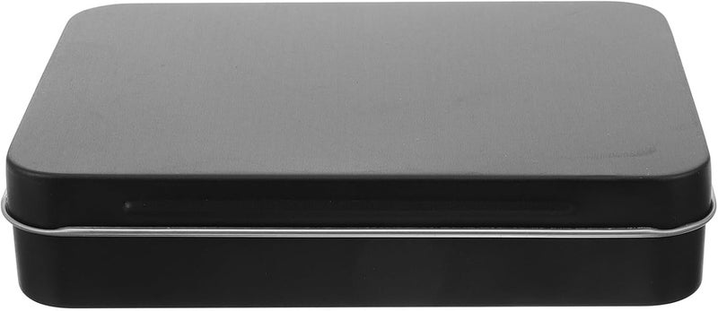 Tinplate Storage Box with Lid Black Rectangular Match Rope Tin Can Sturdy Outdoor Organizer Small Metal Container for Travel and Household Storage - Image 1
