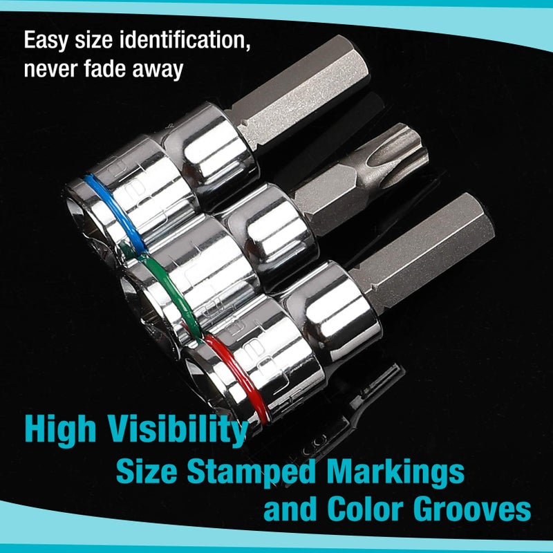 DURATECH Allen Bit Socket Set, 3/8'' Drive Torx, 21-Piece, Premium CR-V Socket and S2 Bits, Metric&SAE - Image 5