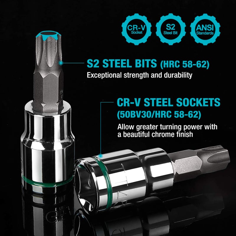 DURATECH Allen Bit Socket Set, 3/8'' Drive Torx, 21-Piece, Premium CR-V Socket and S2 Bits, Metric&SAE - Image 3