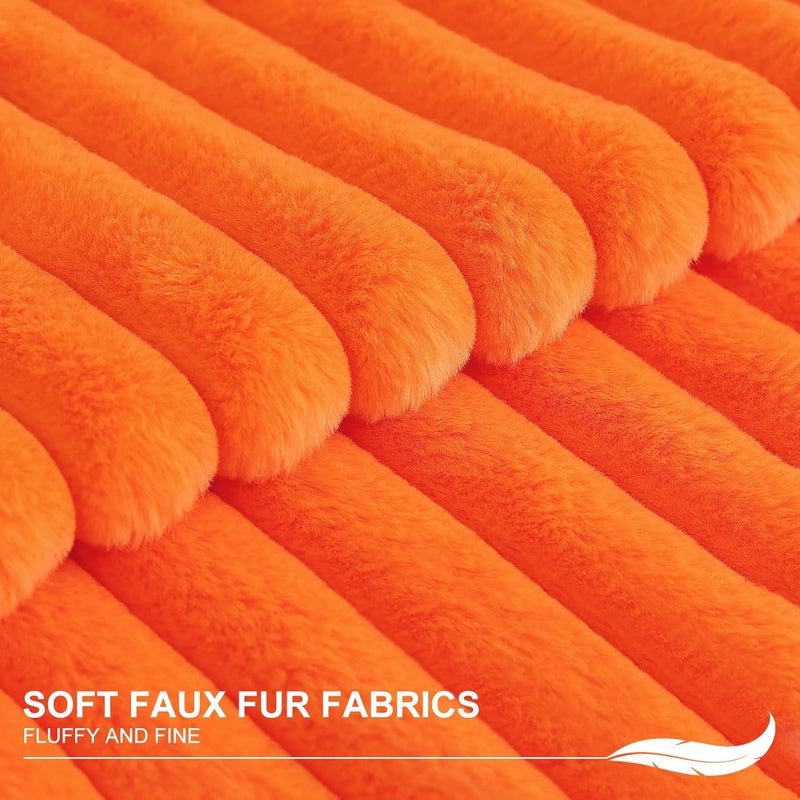 Pallene Faux Fur Plush Fall Throw Pillow Covers 22x22 Set of 2, Luxury Soft Fluffy Striped Decorative Pillow Covers for Sofa, Couch, Living Room, Burnt Orange - Image 2