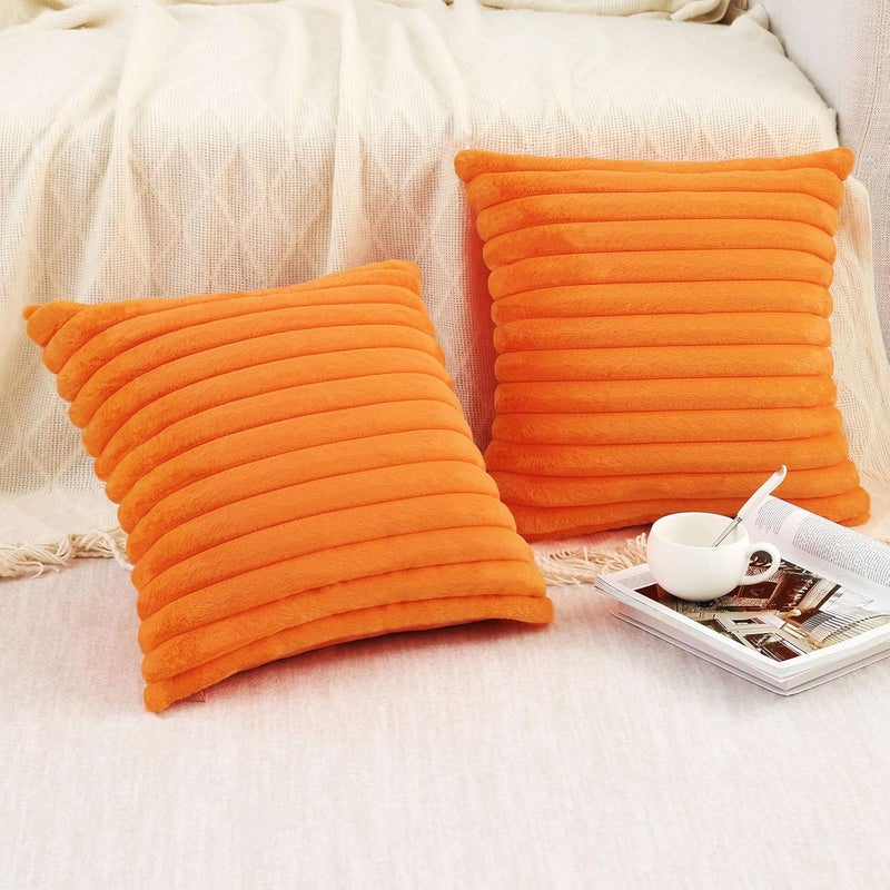 Pallene Faux Fur Plush Fall Throw Pillow Covers 22x22 Set of 2, Luxury Soft Fluffy Striped Decorative Pillow Covers for Sofa, Couch, Living Room, Burnt Orange - Image 4
