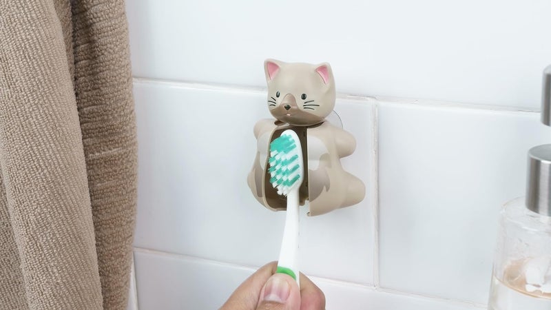 Flipper Hygienic Kids Toothbrush Holder with Suction Cups, High Quality & Patented Design, One Touch Open & Close, For Home or Travel, Made in Malaysia, Fun Animal Cat, 3Y+ - Image 5