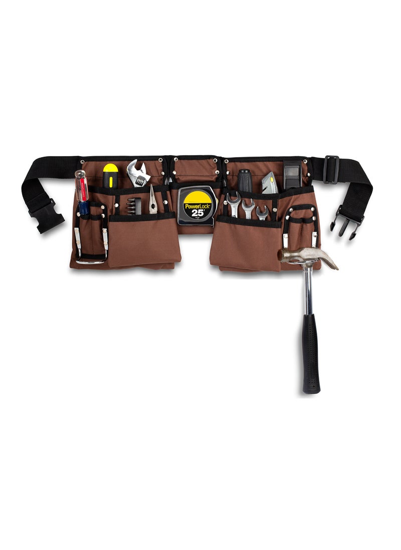 SYOSI Tool Belt,11 Pocket Brown and Black Heavy Duty Construction Tool Belt, with Poly Web Belt Quick Release Buckle Adjustable Tool Pouch for Electrician,Carpenter,Construction  - Image 1