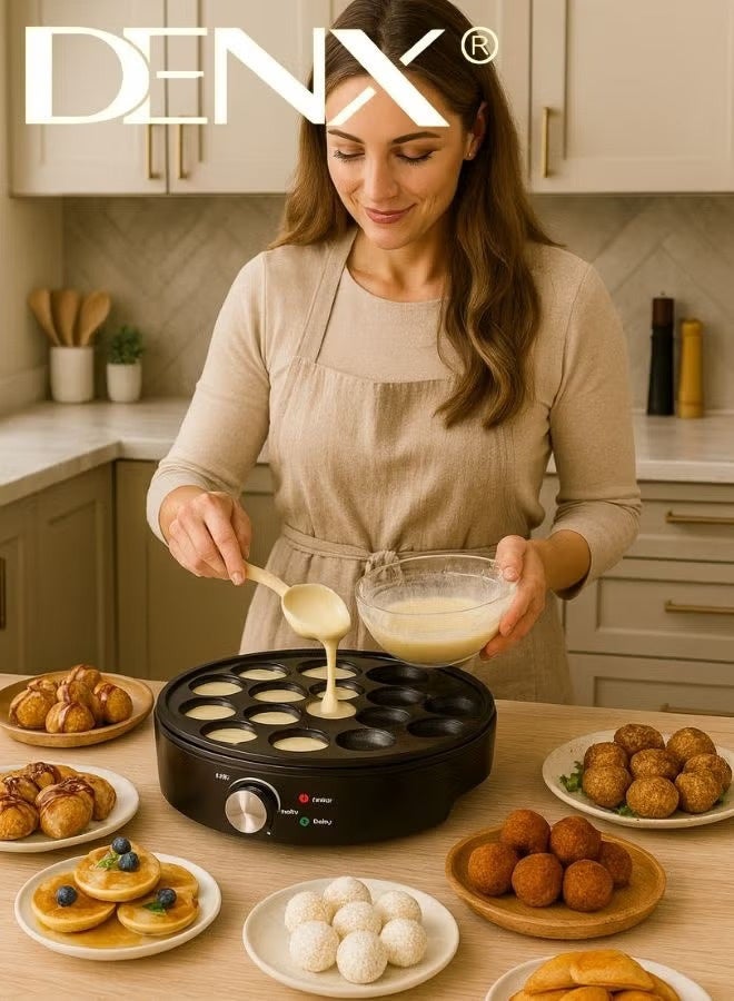 Denx Dutch Mini Pancake & Takoyaki Maker – Multi-Purpose Electric Cooking Plate for Mini Pancakes, Takoyaki, Cake Pops & Snacks with 14 Non-Stick Holes, 1000W Power, Even Heat Distribution, Ease - Image 4