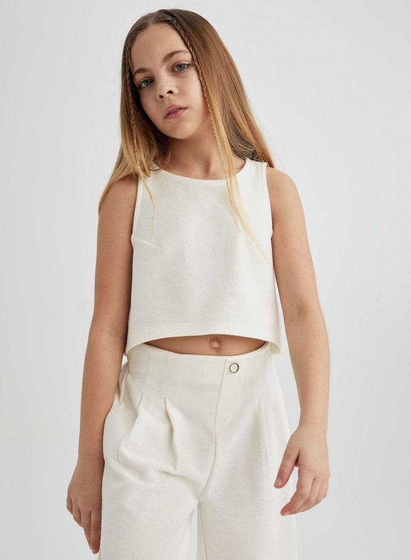 Girl Sleeveless Blouse Trousers 2 Piece Set