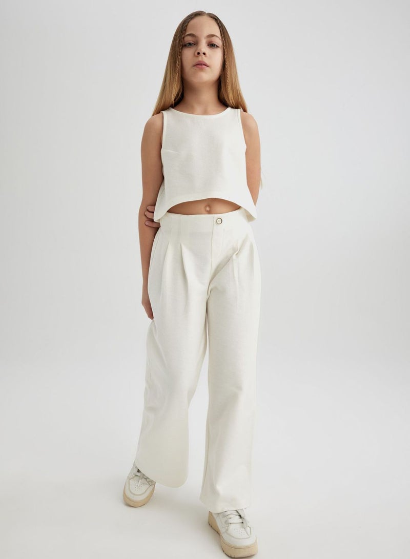Girl Sleeveless Blouse Trousers 2 Piece Set
