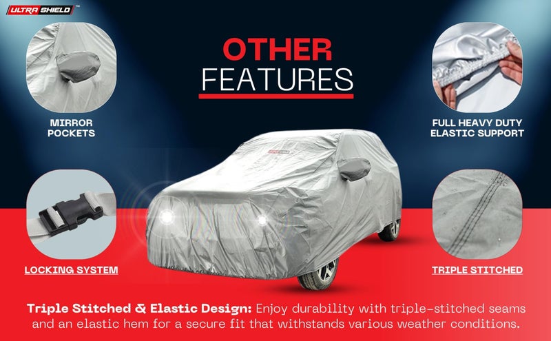 ULTRA SHIELD Mist Grey Series 100% Waterproof Car Body Cover for Maruti Suzuki Brezza with Mirror Pockets | Triple Stitched, Elastic, Custom Fit, Heat Resistant, Anti-Dust, All-Weather Cover - Image 4