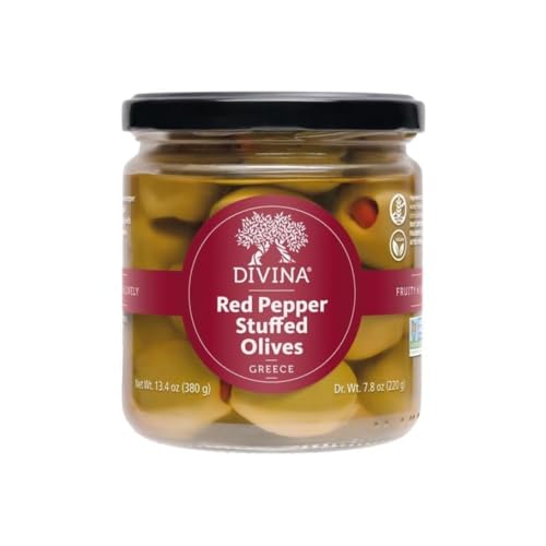 DIVINA Red-Pepper-Stuffed Olives, 13.4 oz, 1-Pack - Image 1