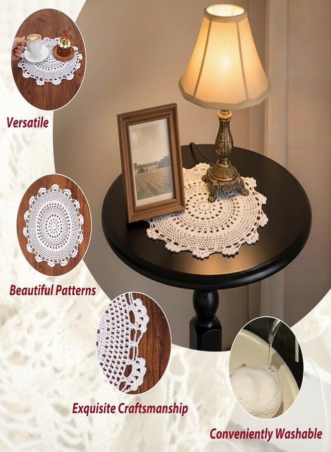 كيلوفلاي مجموعة مفارش طاولة دائرية من الدانتيل القطني مصنوعة يدويًا من كيلوفلاي [مجموعة من 4 قطع]، بنقشة ميدالية، مقاس 13×13 بوصة، لون أبيض - Image 4