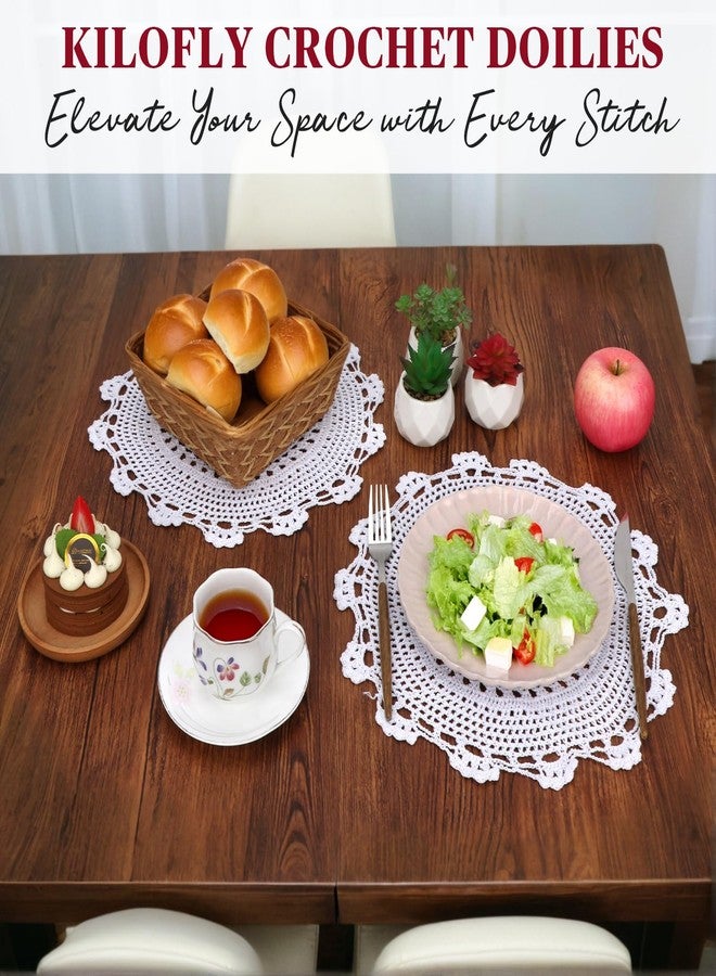 كيلوفلاي مجموعة مفارش طاولة دائرية من الدانتيل القطني مصنوعة يدويًا من كيلوفلاي [مجموعة من 4 قطع]، بنقشة ميدالية، مقاس 13×13 بوصة، لون أبيض - Image 5