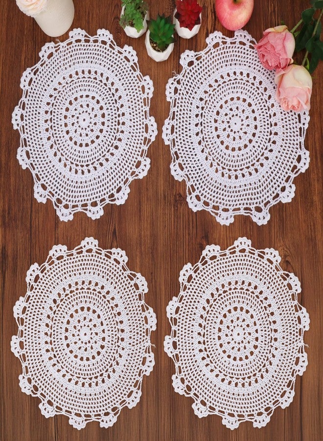 كيلوفلاي مجموعة مفارش طاولة دائرية من الدانتيل القطني مصنوعة يدويًا من كيلوفلاي [مجموعة من 4 قطع]، بنقشة ميدالية، مقاس 13×13 بوصة، لون أبيض - Image 2
