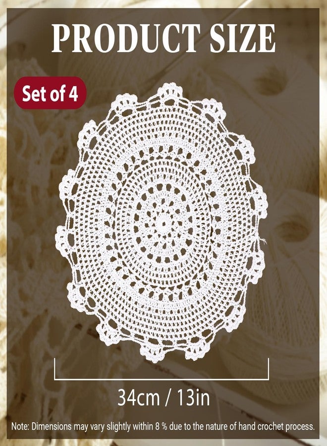 كيلوفلاي مجموعة مفارش طاولة دائرية من الدانتيل القطني مصنوعة يدويًا من كيلوفلاي [مجموعة من 4 قطع]، بنقشة ميدالية، مقاس 13×13 بوصة، لون أبيض - Image 3