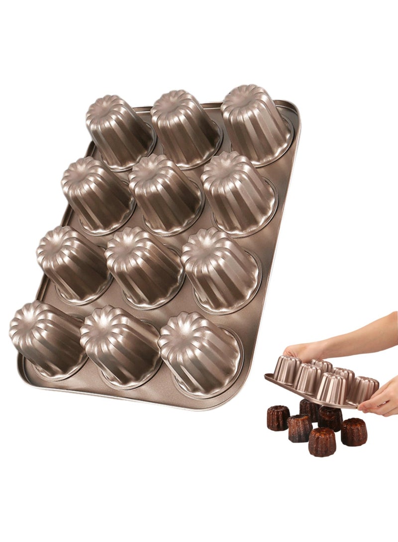 Bukela Canele Molds, 13.7x10.4inch Carbon Steel Canele Mould, 12-Cavity Cannele Mold, Baking Molds for Canneles Bread Muffin Cake Safe and Health : Food-grade Silicone coating, non-Teflon, safety in high temperature ,PTFE & PFOA FREE  - Image 1