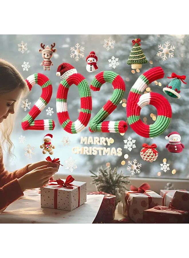 رقم الكريسماس المحبوك 2026 ملصق نافذة عرضه 15.75 بوصة وطوله 23.62 بوصة - Image 5