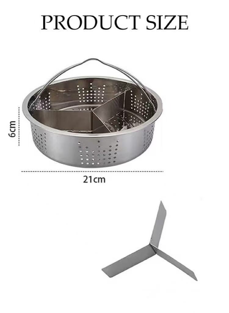 304 Stainless Steel Steamer Basket & Colander (21cm) - Multifunctional Mesh Strainer with Removable Divider & Handle, Fits Most Pots for Vegetables, Dumplings & Pasta - Image 2