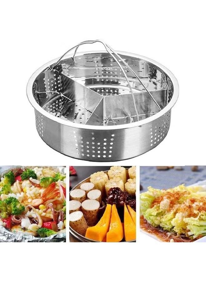 304 Stainless Steel Steamer Basket & Colander (21cm) - Multifunctional Mesh Strainer with Removable Divider & Handle, Fits Most Pots for Vegetables, Dumplings & Pasta - Image 4